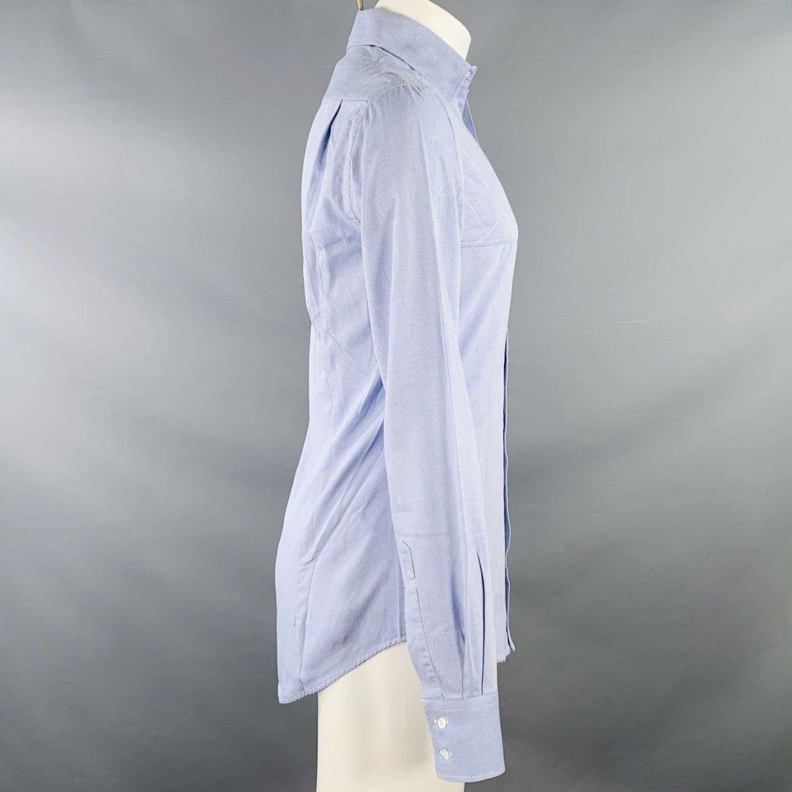 Michael Bastian Size 38 Blue Quilted Cotton Spread Collar Long Sleeve Shirt Size US M / EU 48-50 / 2 - 3 Thumbnail