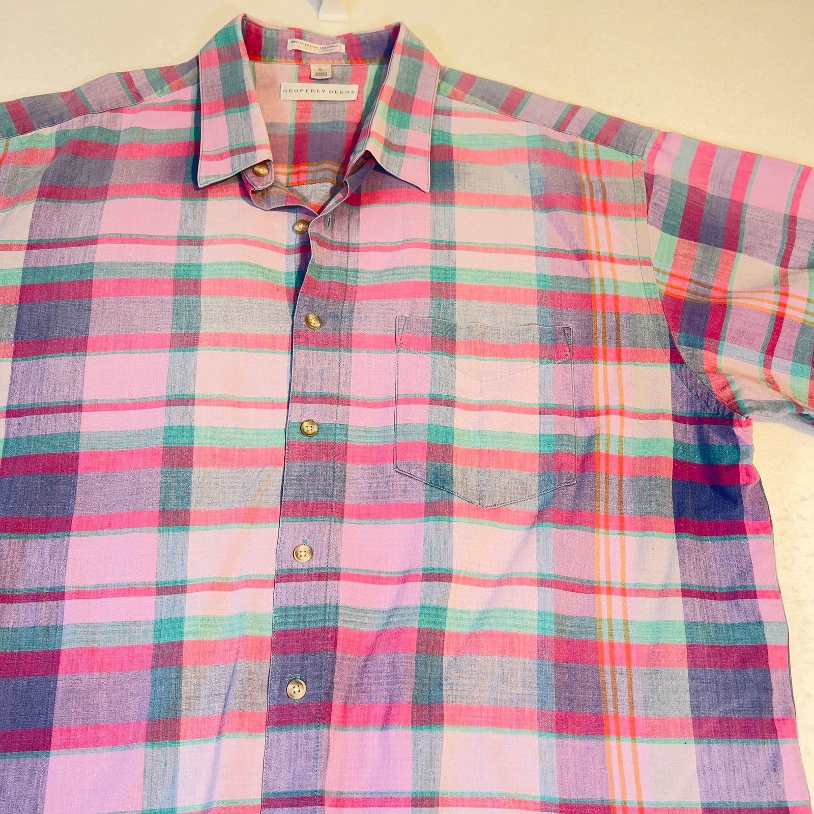 Geoffrey Beene Geoffrey Beene Button Shirt Men XL Pastel Pink Blue Green Size US XL / EU 56 / 4 - 3 Thumbnail