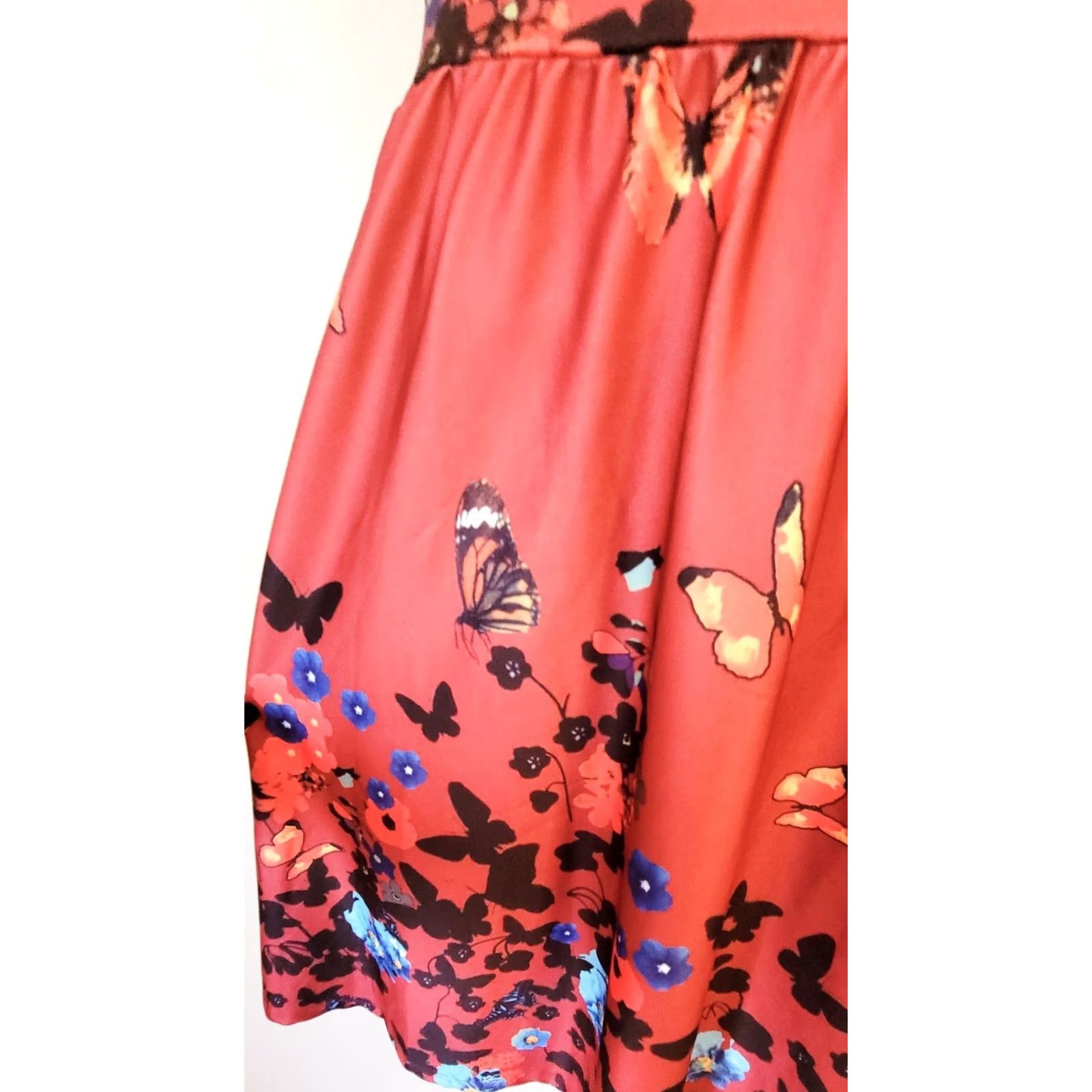 Vintage Butterfly Muted Red Silky A Line Dress Retro Fairy M Women Casual Party Size M / US 6-8 / IT 42-44 - 3 Thumbnail