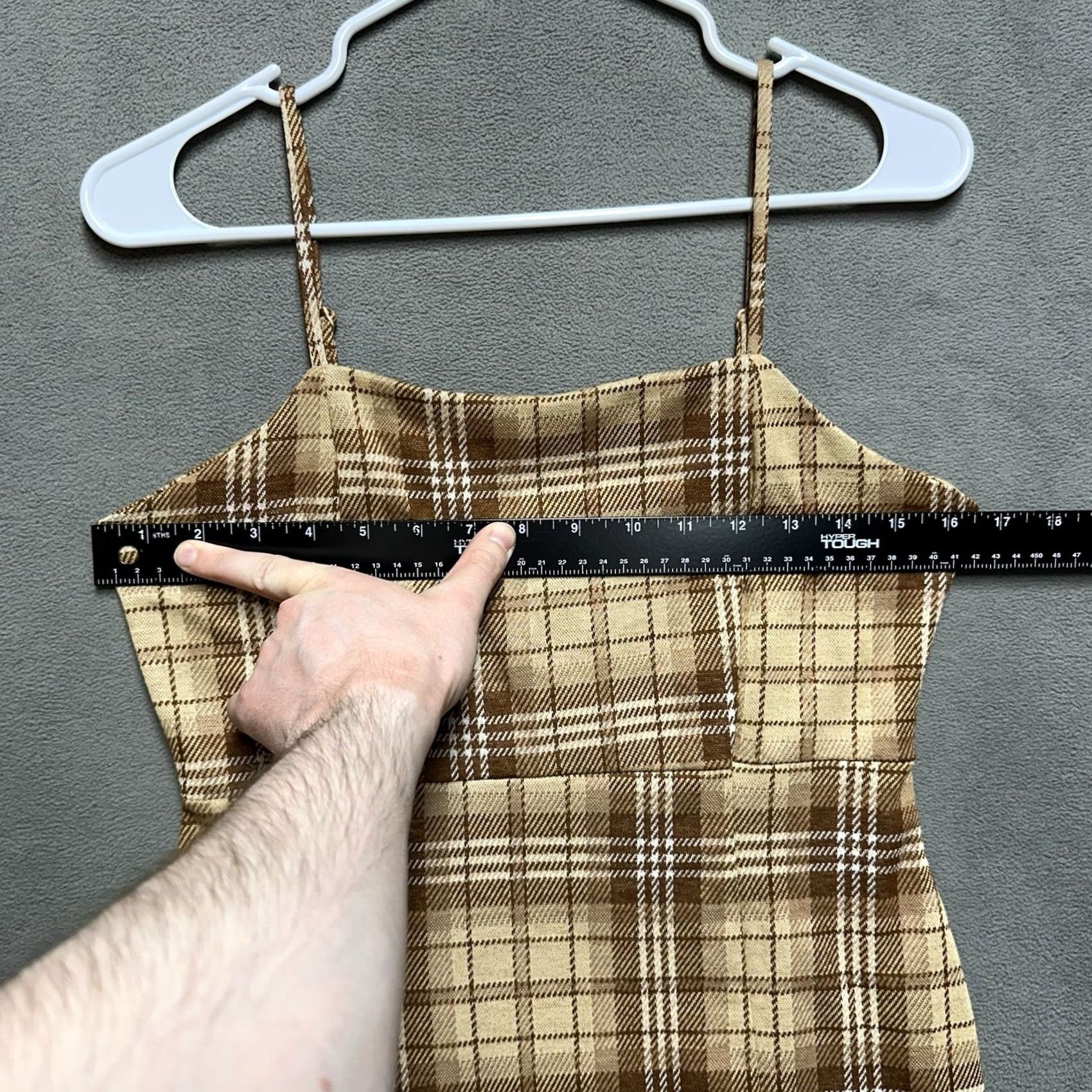 Vintage Ultra Flirt Beige Plaid Mini Dress Womens M Sleeveless Spaghetti Strap Rayon EUC Casual Party/Cocktail Dress Size M / US 6-8 / IT 42-44 - 6 Thumbnail