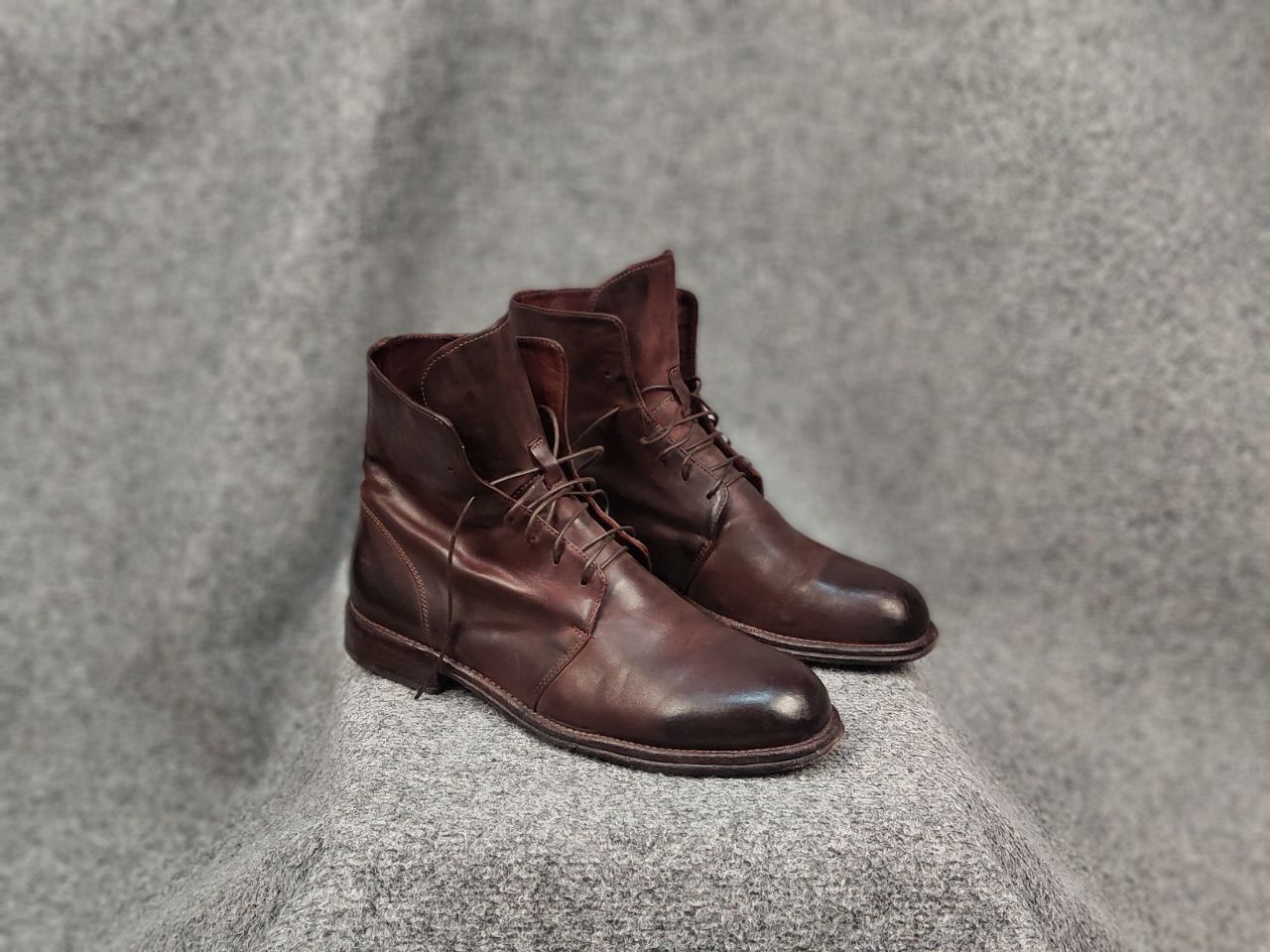 image of Lemargo Design Leather Lace Up Brown Avant Garde Ankle Boots in Dark Brown, Men's (Size 10)