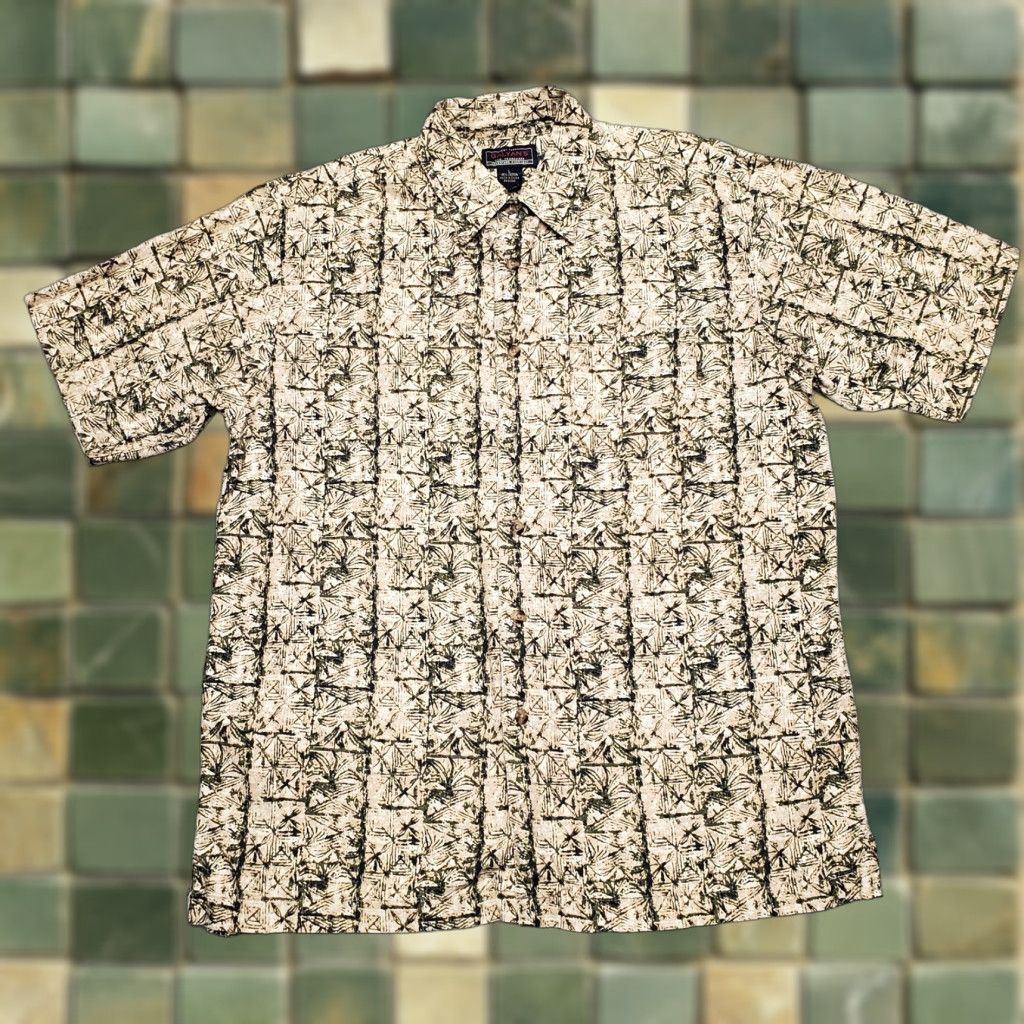 Vintage Galyans Linen Shirt Men L Green 55% Linen Short Sleeve Geometric VTG Comfort Button-Up Casual Travel Mens Size US L / EU 52-54 / 3 - 1 Thumbnail