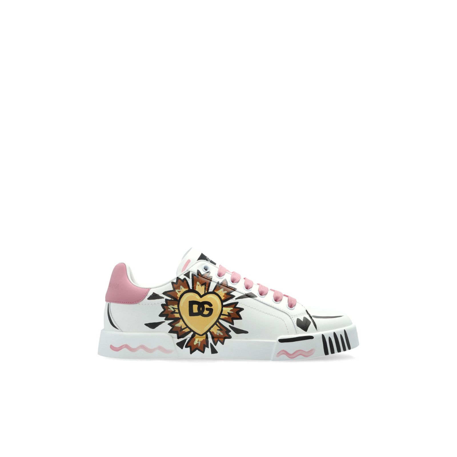 DOLCE&GABBANA Portofino White Pink Leather Sports Sneakers N