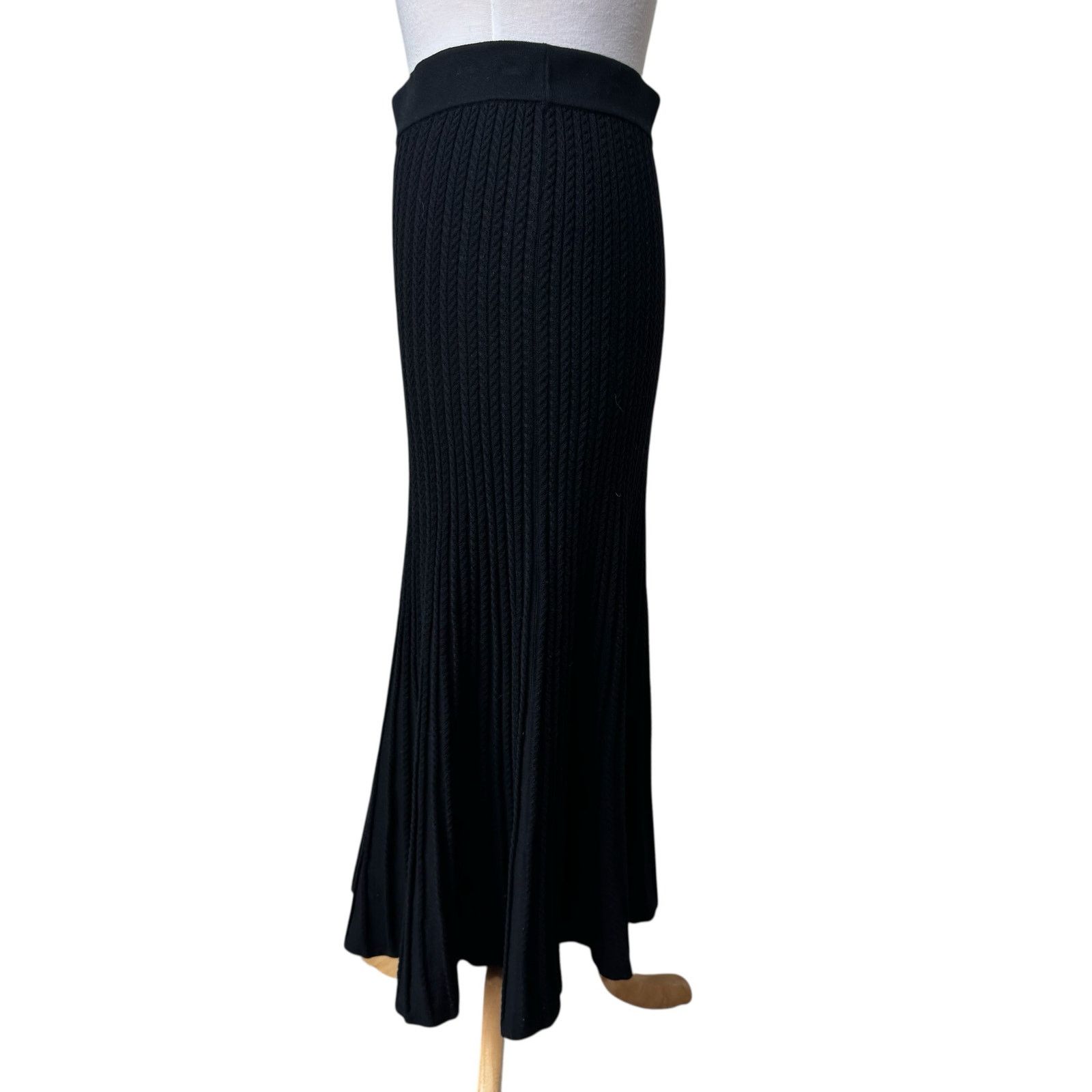 Other PERUVIAN CONNECTION Knit A-line Flutter Midi Skirt Black Size 28" / US 6 / IT 42 - 2 Thumbnail