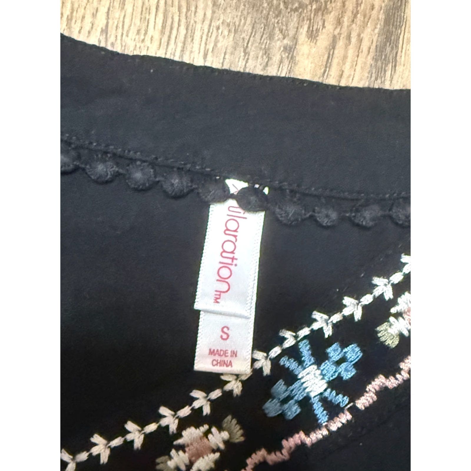 Vintage Xhilaration Dress Womens Size Small Black V-Neck Embroidered A-Line, Short, Casual, Regular, Polyester, Fall Spring Summer, Womens Size S / US 4 / IT 40 - 3 Thumbnail