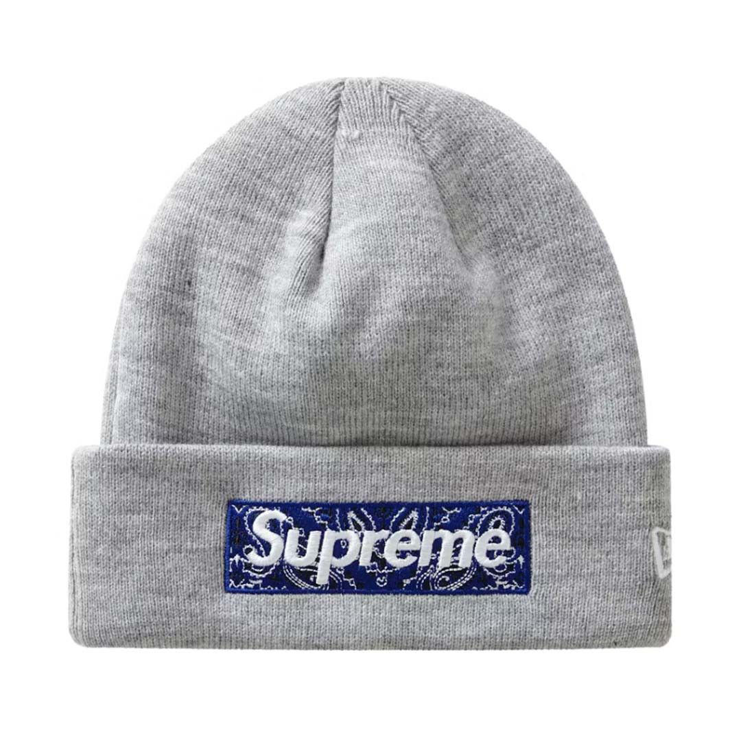 Supreme Grey Navy Paisley Box Logo Beanie Size ONE SIZE - 1 Preview
