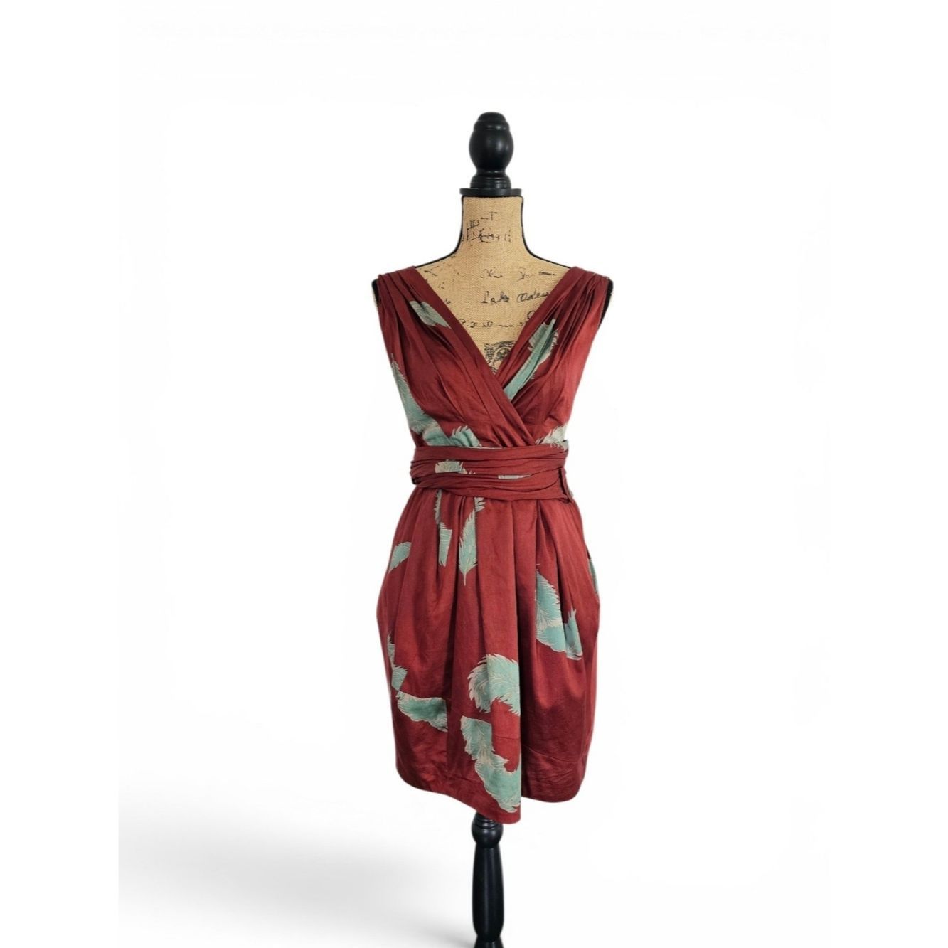 Marc Jacobs Marc Jacobs Maroon Feather Print Boho Low Back Halter Mini Size S / US 4 / IT 40 - 1 Thumbnail