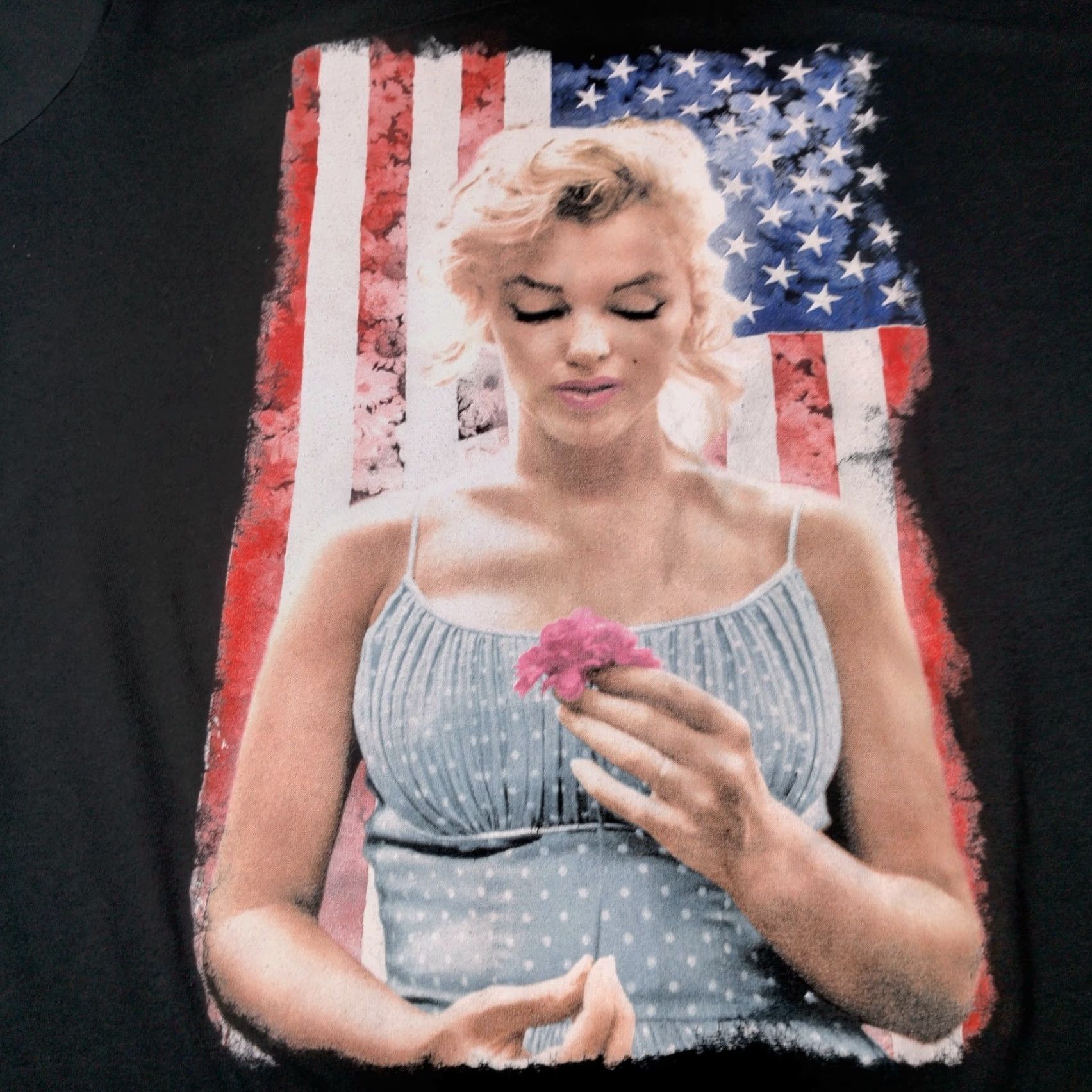 Vintage Marilyn Monroe T Shirt Women Plus Size 3X Black USA Flag America Patriotic Womens Size XXL / US 16-18 / IT 52-54 - 2 Thumbnail