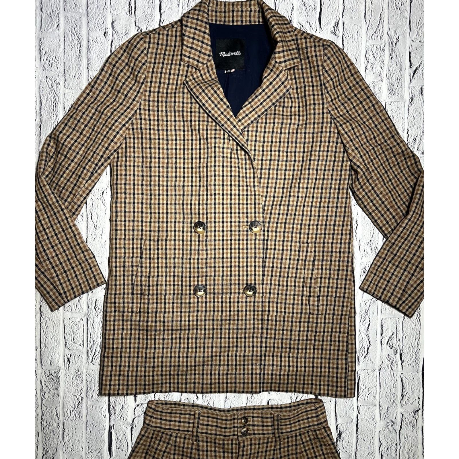 Madewell VINTAGE Madewell Caldwell Double Breasted Blazer Desert Check Plaid XS Jacket & Pants 2 Size 26" / US 2 / IT 38 - 4 Thumbnail