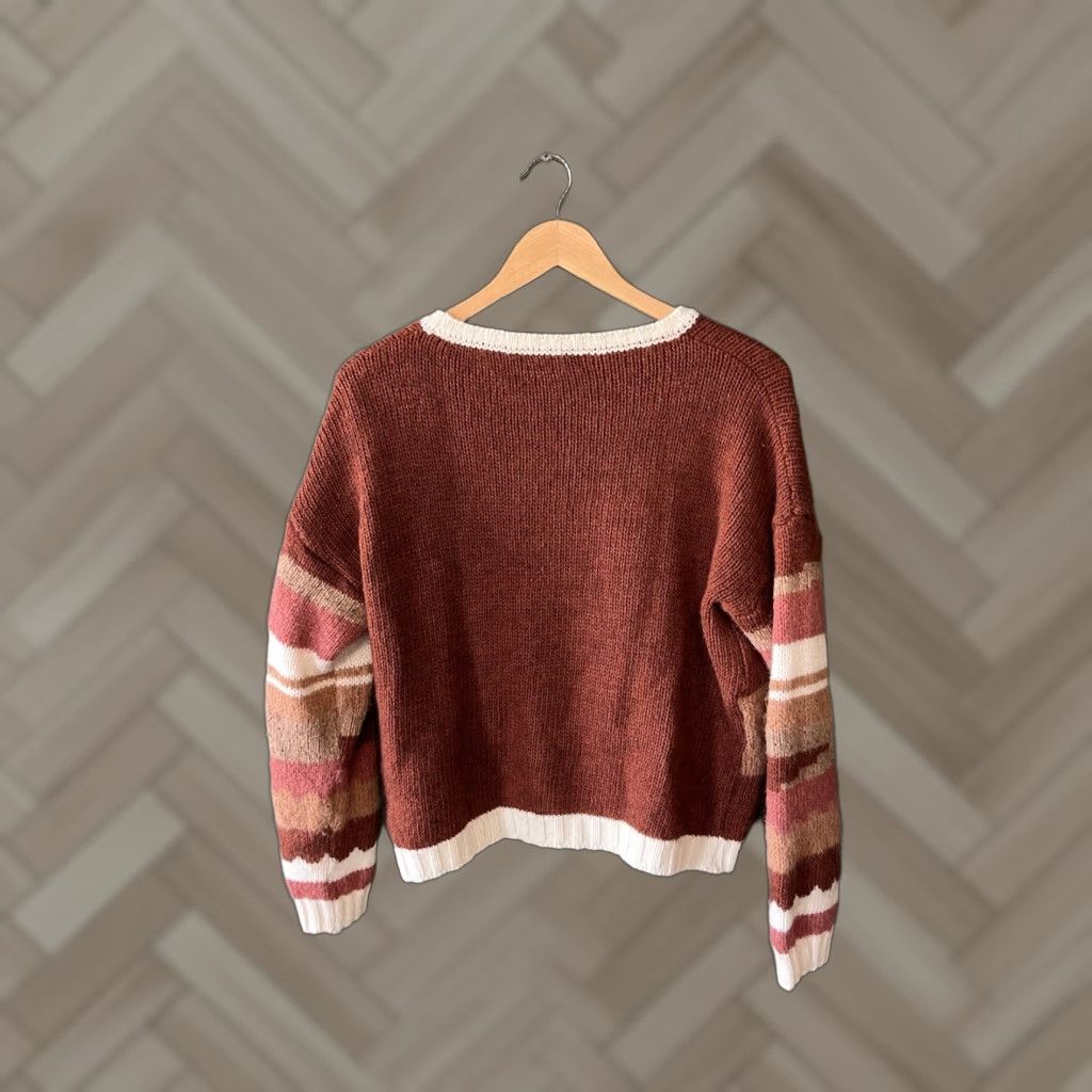 Anthropologie Elsamanda Anthropologie Womens Maroon Abstract Wool Blend Sweatshirt Size Large Pullover Multicolor L Womens Size L / US 10 / IT 46 - 1 Thumbnail