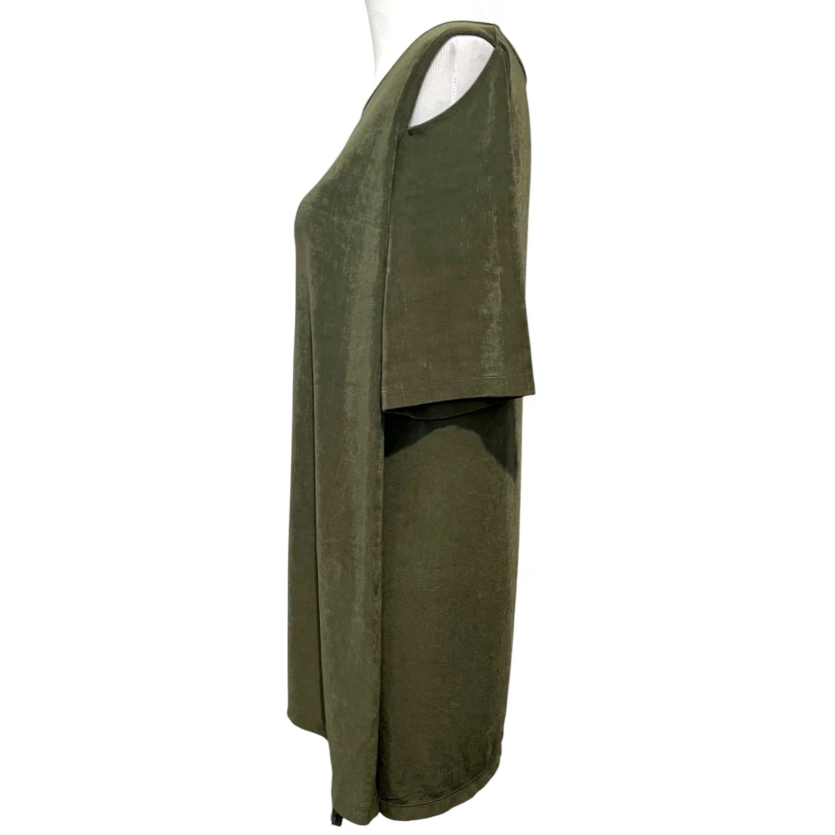 Vintage Chicos Travelers Blouse Tunic Short Sleeve Asymmetrical Cold Shoulder Slit Top Sz 3 XL Green Size XL / US 12-14 / IT 48-50 - 3 Thumbnail