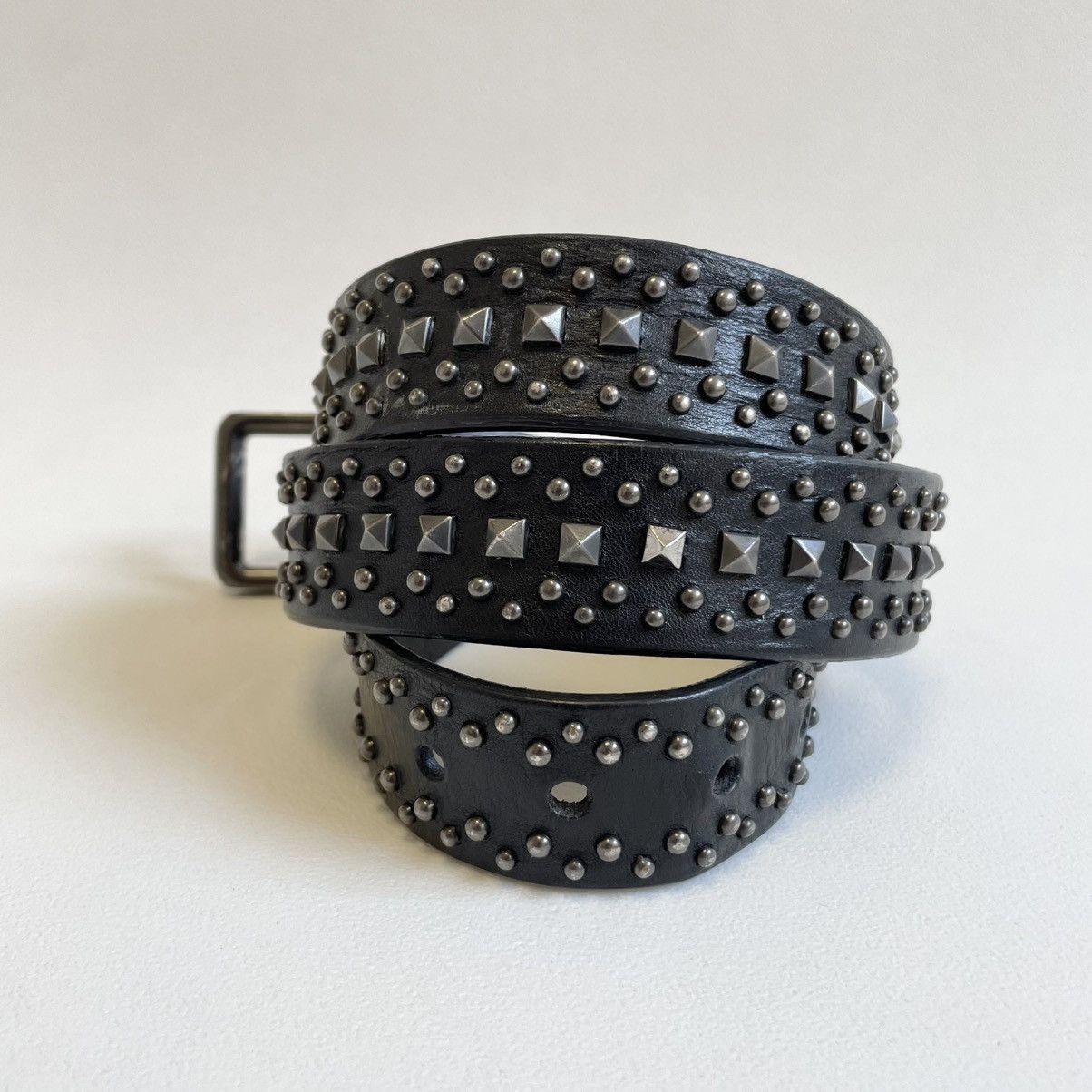 Prada 3cm Black Leather Metal Studded Belt Size 36 - 9 Thumbnail