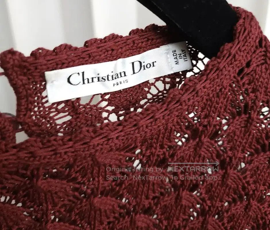 Dior Wine Red Long Sleeve Crochet Sweater .