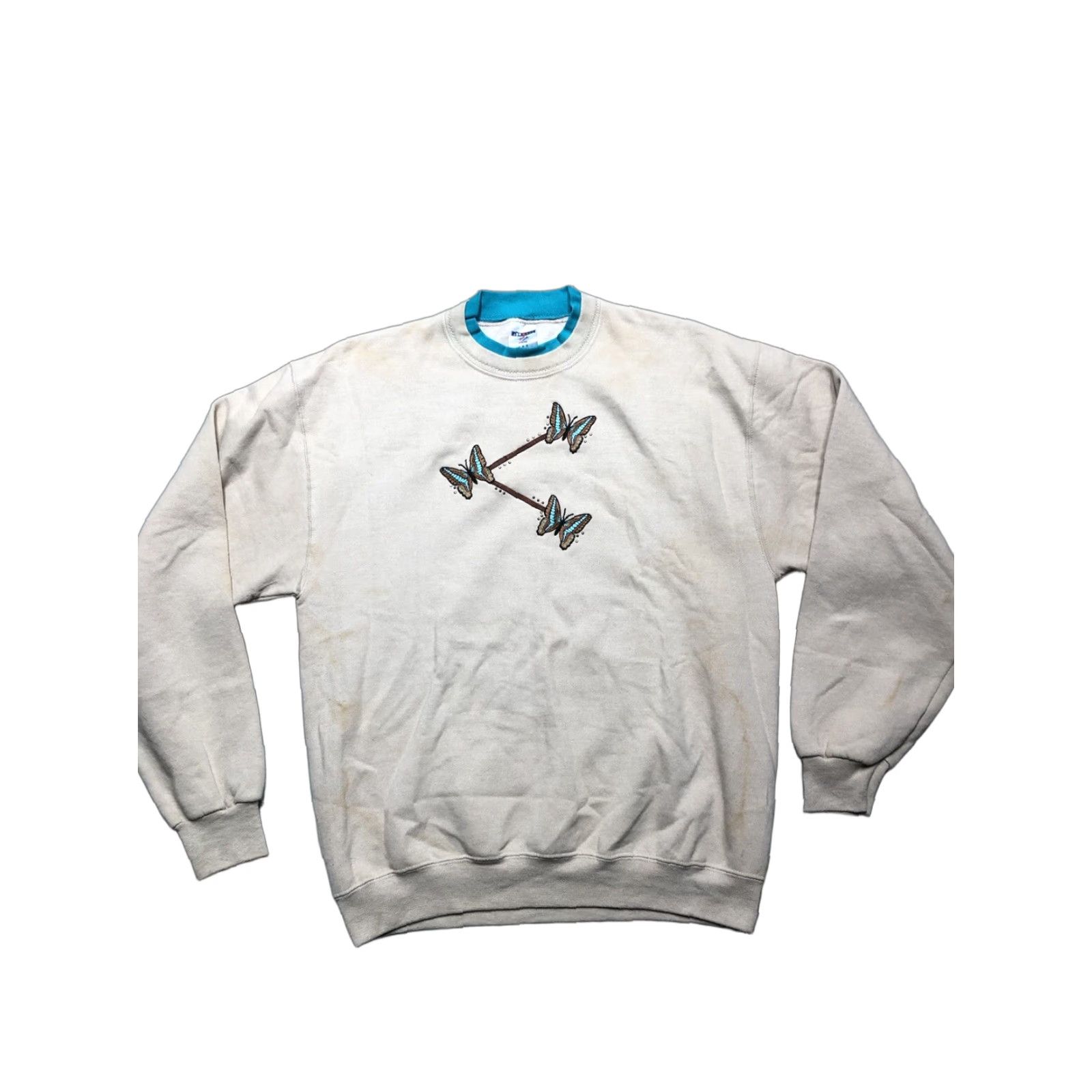 Vintage VINTAGE Sweatshirt Crewneck Embroidered Butterfly Nature Animal Graphic Medium Mens Beige Pullover Shirt Size US M / EU 48-50 / 2 - 1 Thumbnail
