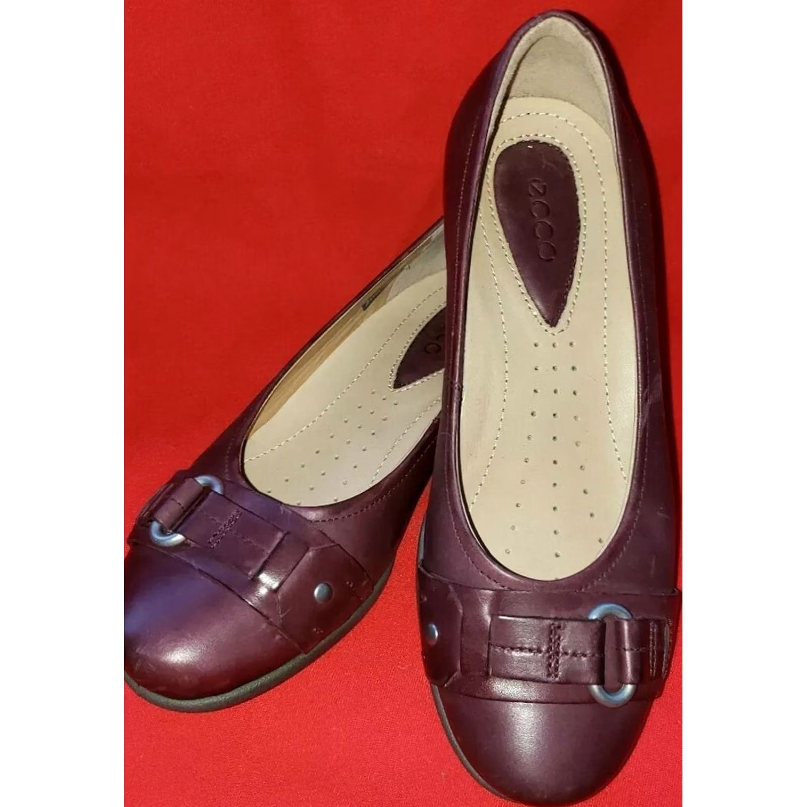 Ecco VINTAGE Ecco Women's Flats Dress Flats Brown Buckle Accent Wedge Heel US 4.5 EU 35 UK 2.5 B M Slip On Girls/Mens/ Womens? Size US 5.5 / IT 35.5 - 4 Thumbnail