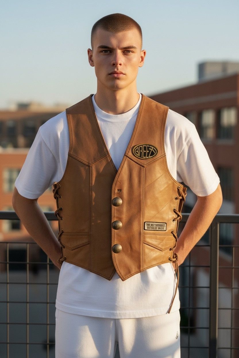 Liberty Vintage leather 1998 Brotherhoods Biker Vest cowboy design Size US L / EU 52-54 / 3 - 1 Thumbnail