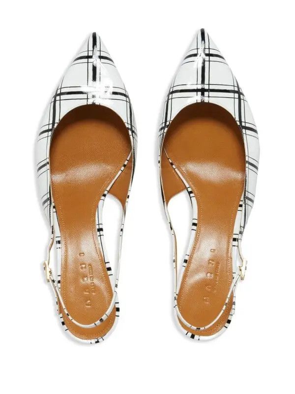 Marni o1w1db10125 Checked Slingback Pumps Mules in White/Black Size US 7 / IT 37 - 4 Thumbnail