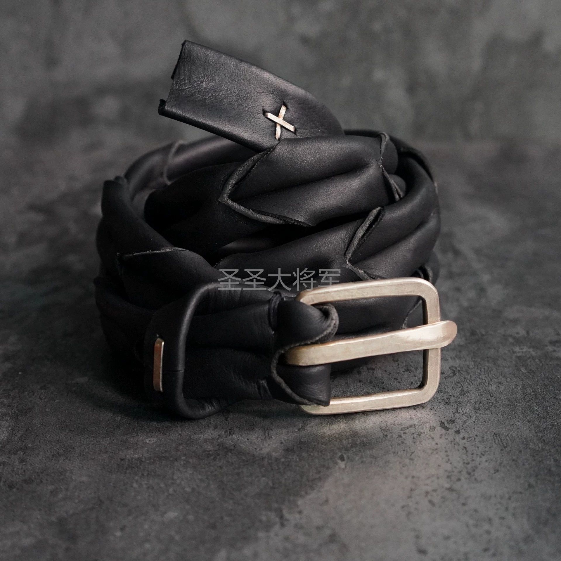 Ma+ M.A+ Rare Black Woven Leather Belt S/M/L Adjustable Size ONE SIZE - 2 Thumbnail