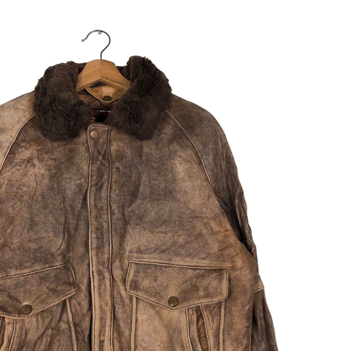 Japanese Brand 📌Vintage Bomber Leather Jacket Mink Fur Shearling Collar Size US M / EU 48-50 / 2 - 7 Thumbnail