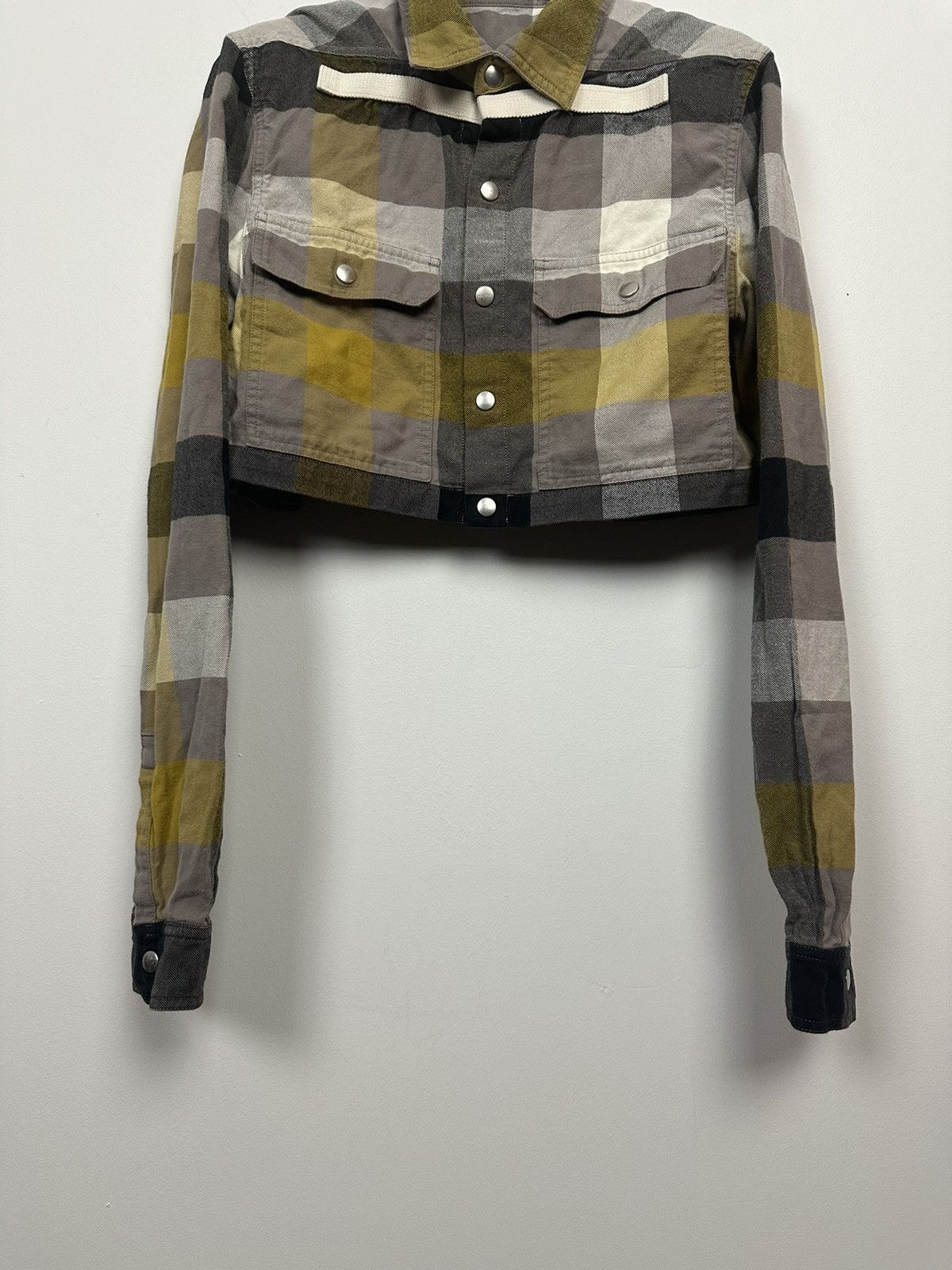 Rick Owens SS22 ‘FOGACHINE’ Dust Plaid Cropped Overshirt Size US XS / EU 42 / 0 - 4 Thumbnail