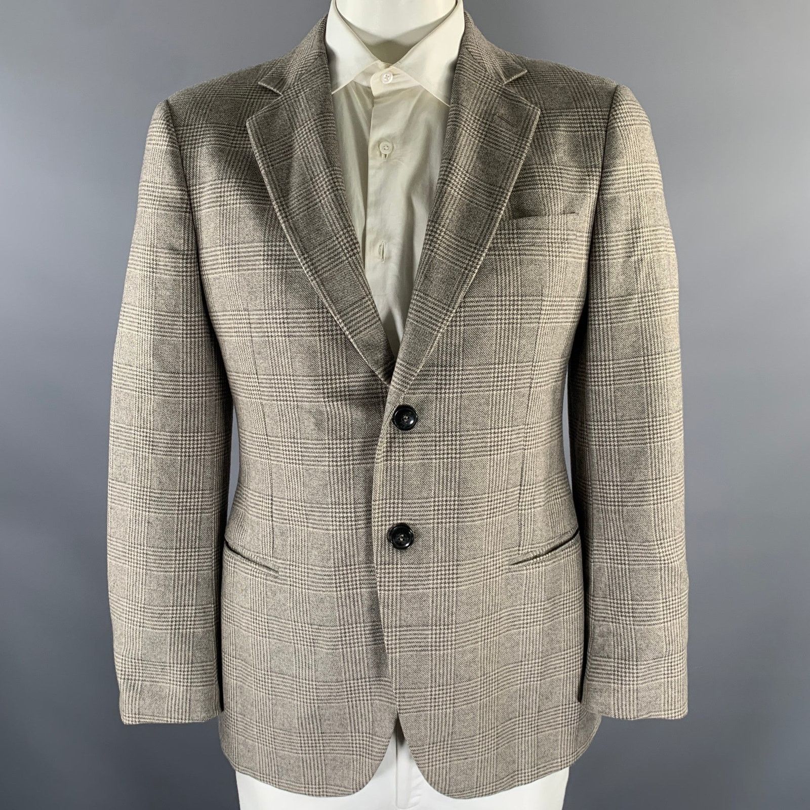 Giorgio Armani GIORGIO ARMANI 44R Grey Beige Glen Check Cashmere/Silk SC Size 44R - 1 Thumbnail