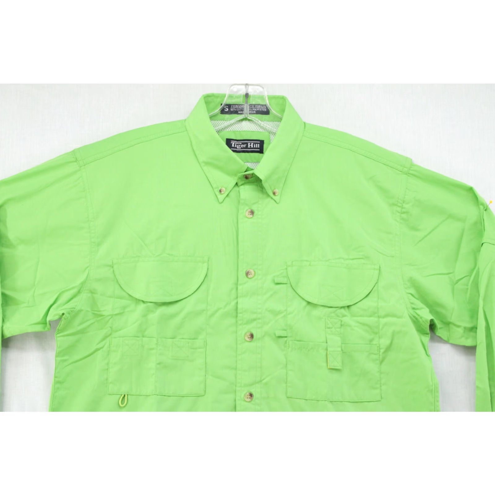 Vintage Tiger Hill Men's Shirt Small Green Performance Poplin Solid Vented Fishing Size US S / EU 44-46 / 1 - 2 Thumbnail
