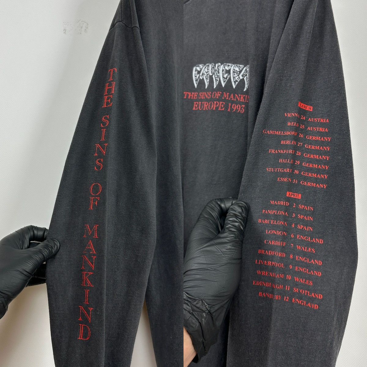 Band Tees 1993 Vintage Cancer Sins Of Mankind Long Sleeve T-Shirt Size US XL / EU 56 / 4 - 22 Thumbnail