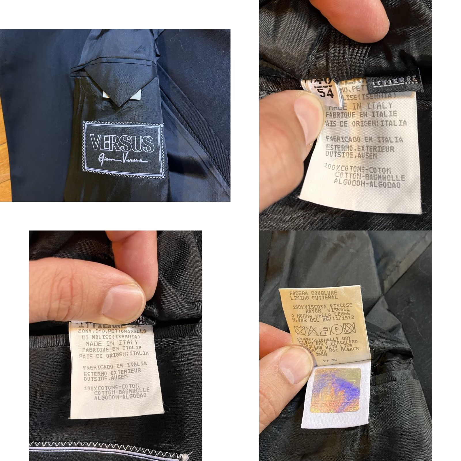 Versace VINTAGE Versace Versus Blazer Men Black 54 Three-Button Notch Lapel Wool Solid 40 Chest Regular Fit Front Three-Button JACKET Size 54R - 8 Thumbnail