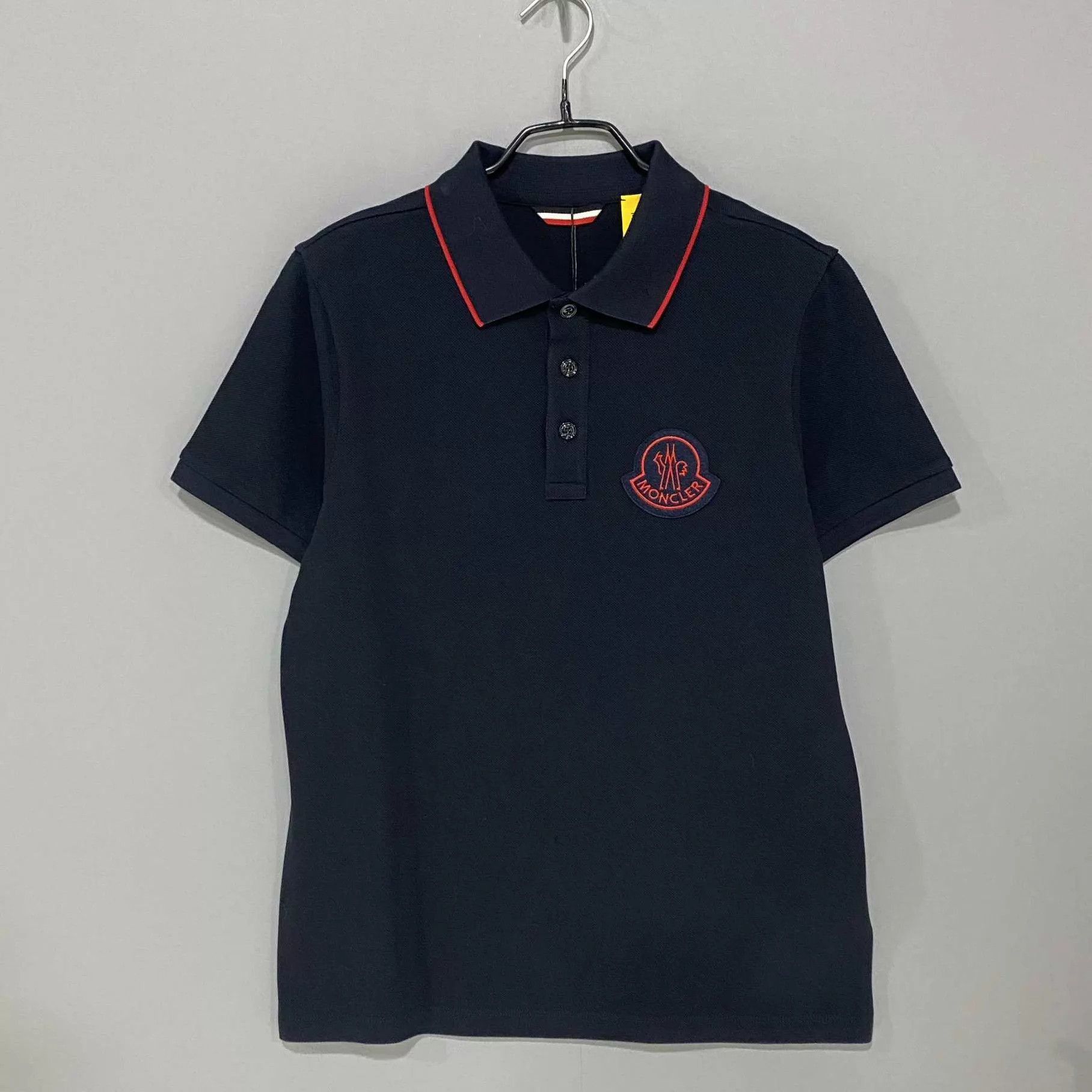 Moncler Black Polo Shirt with Red Trim and Embroidered Logo Size US S / EU 44-46 / 1 - 1 Thumbnail