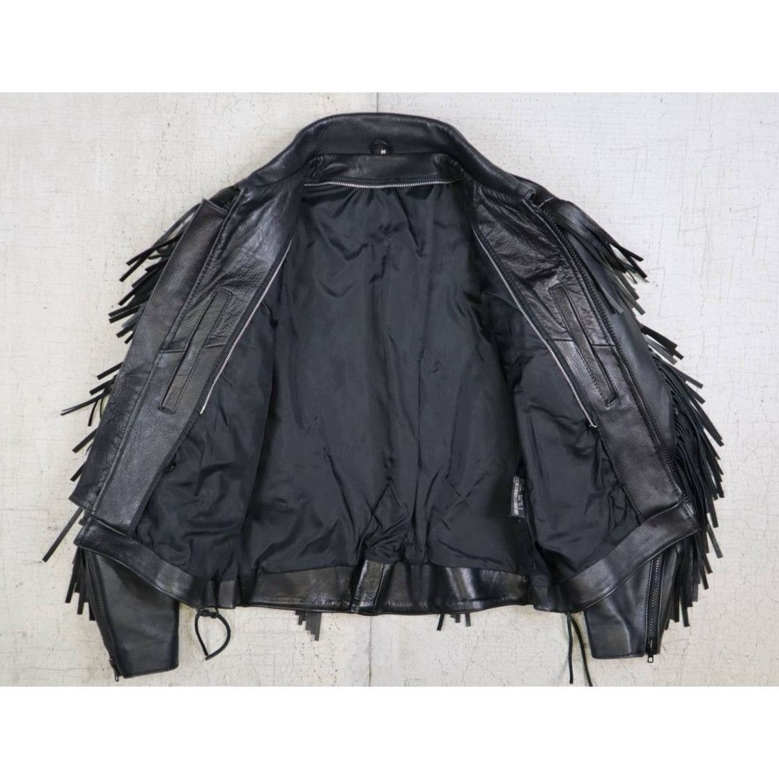 Vintage Vintage Black Leather Fringe Jacket w/ Red Rose Embroidery Size M / US 6-8 / IT 42-44 - 5 Thumbnail