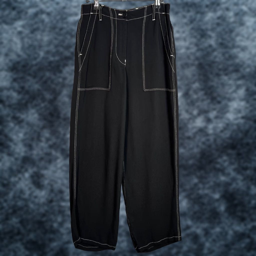 Arket Arket Black High-Waisted Trousers With Contrast Stitching Womens 36 Pants Wide-Leg Spring Summer Adults Womens Size 25" / US 0 / IT 36 - 1 Thumbnail