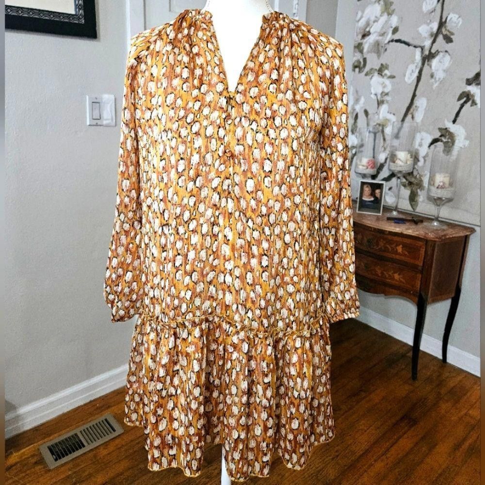 Designer Adelyn Rae Chic Floral Mini Dress in Mustard Yellow Size S / US 4 / IT 40 - 2 Thumbnail