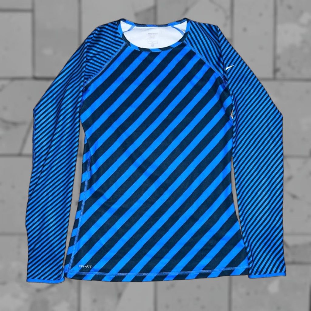 Nike Nike Pro Long Sleeve Shirt Womens M Blue Striped Athletic Shirt Size M / US 6-8 / IT 42-44 - 1 Thumbnail