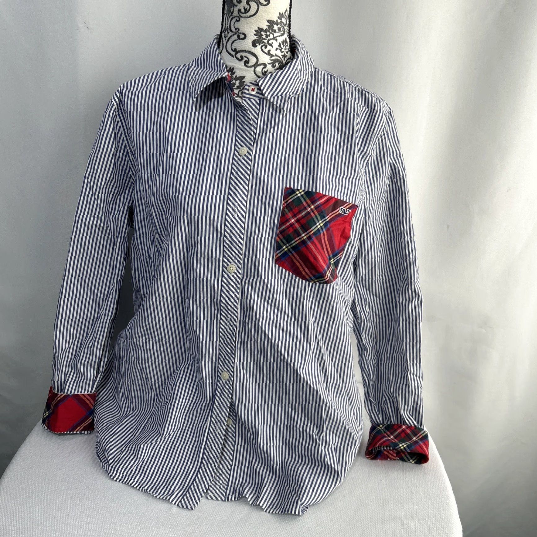 Vineyard Vines Vineyard Vines Button-Up Shirt Womens Size 16 Blue Red Striped Plaid Relaxed Classic Preppy Shirt Women Mens? Size XXL / US 16-18 / IT 52-54 - 2 Thumbnail