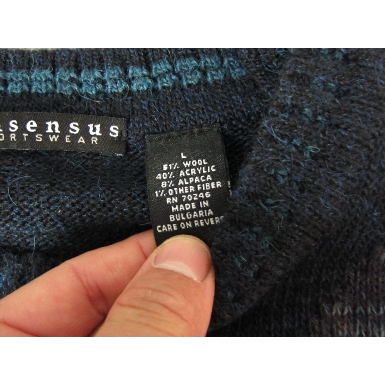 Vintage VINTAGE Consensus Sweater Mens Pullover Knit Crew Neck Argyle Blue Wool Alpaca 90s L Size US L / EU 52-54 / 3 - 4 Thumbnail