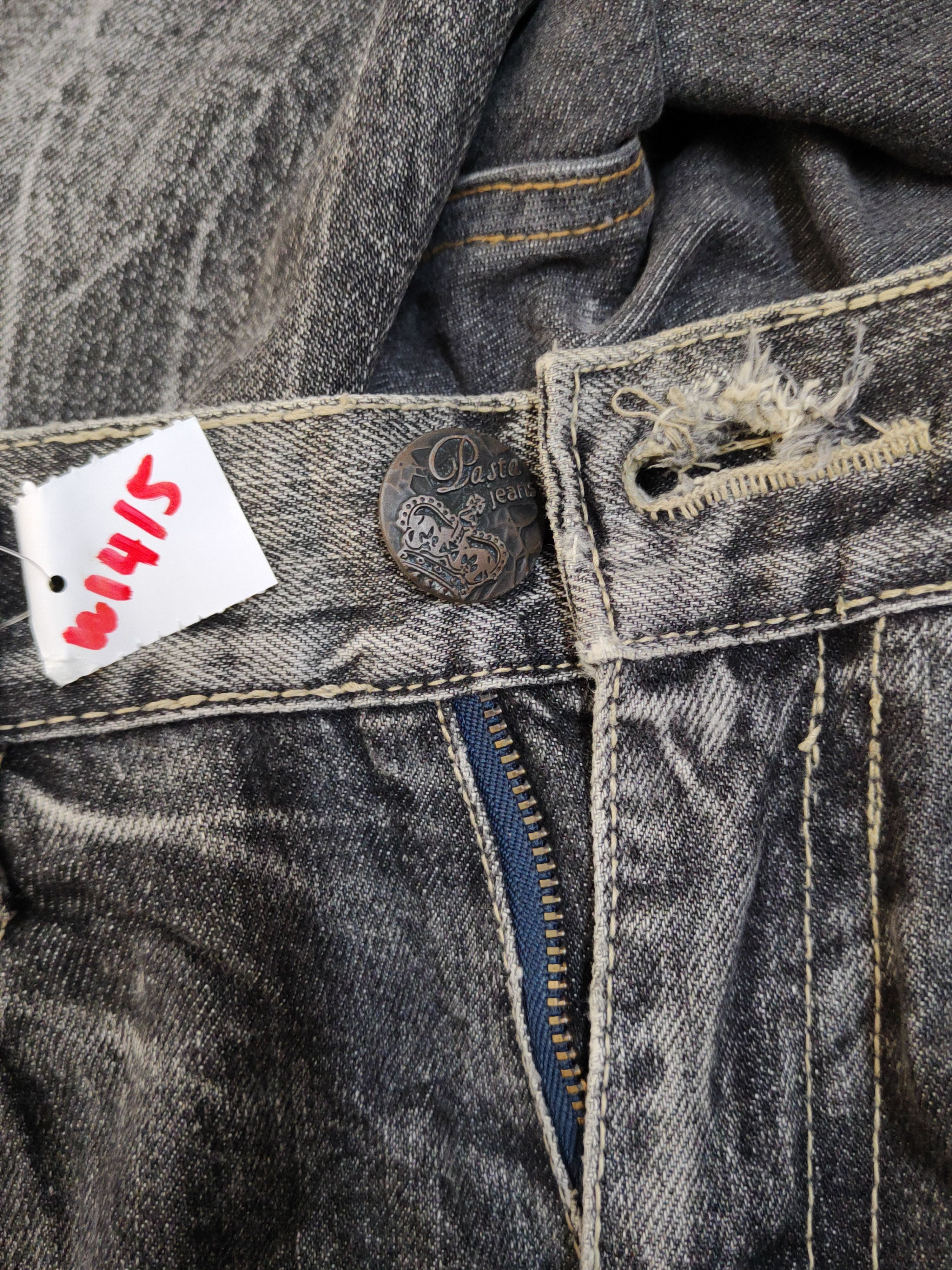 Japanese Brand Pasta Denim Black Distressed Ripped Jeans #W1415 Size US 31 - 22 Thumbnail