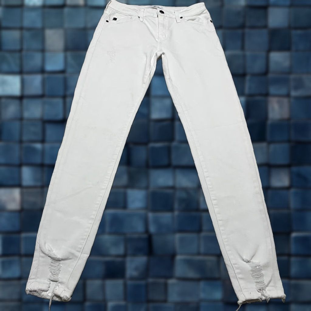 Vintage Kancan Womens Jeans Skinny Mid Rise Light Wash Distressed White Denim Sz 5/26 26 Inseam 28.5 Inseam Regular Fit Womens Jeans Size 26" / US 2 / IT 38 - 1 Thumbnail