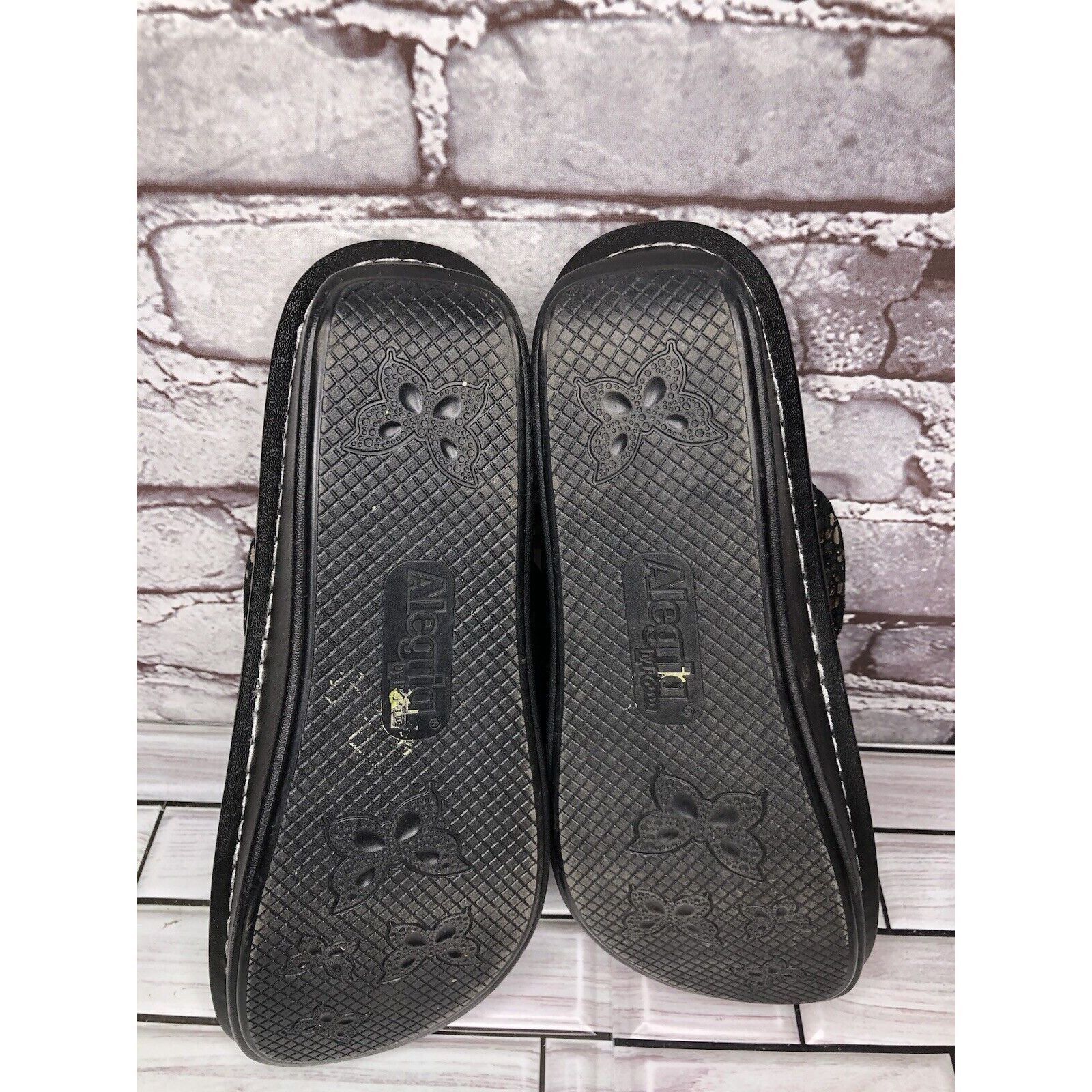 Allegri Alegria PEG 780 Black Silver Mosaic Leather Platform Slides Size US 10.5 / IT 40.5 - 7 Thumbnail
