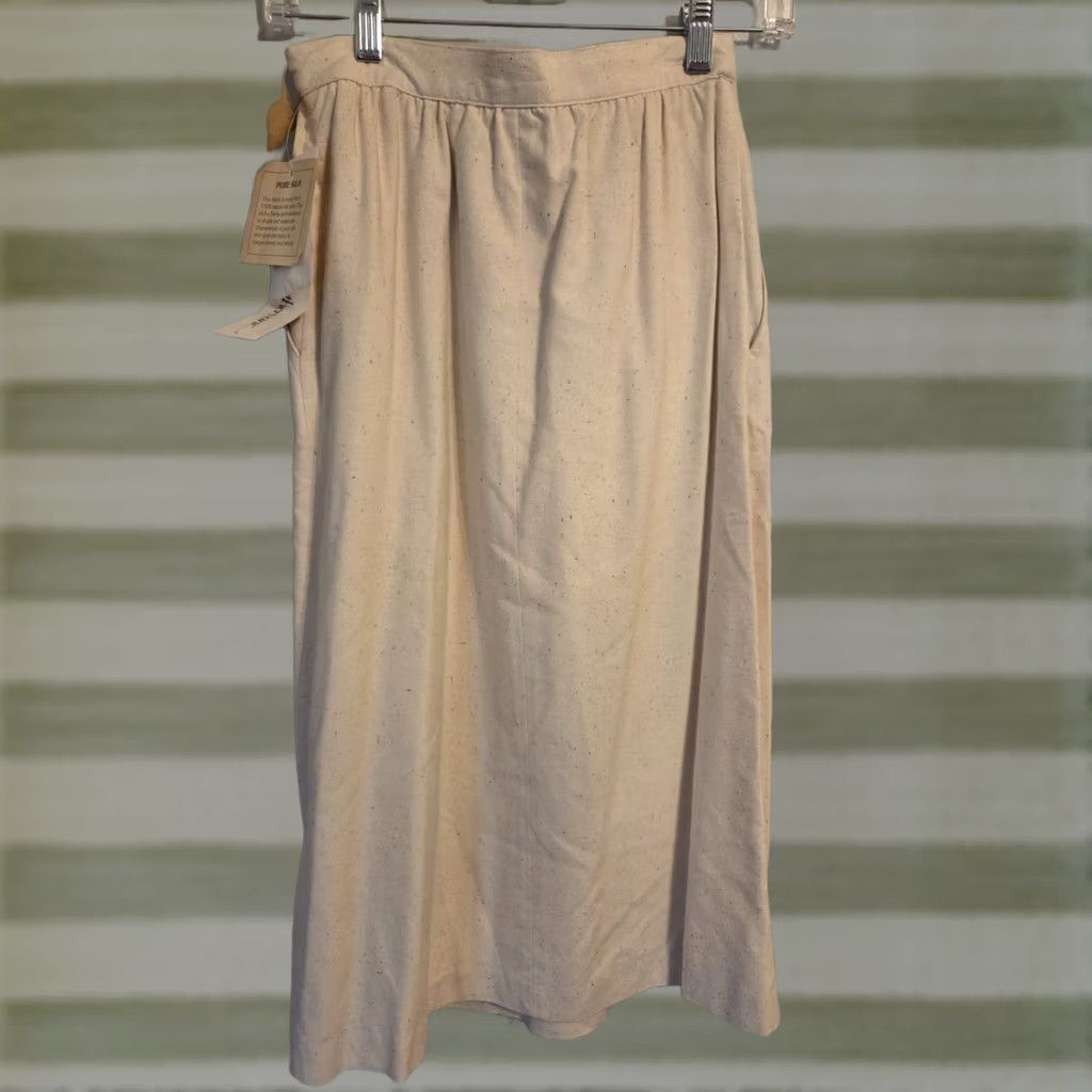 Vintage VINTAGE Weathervane Skirt Women 6 Silk Knee Length A-Line Lined Beige Size 28" / US 6 / IT 42 - 1 Thumbnail