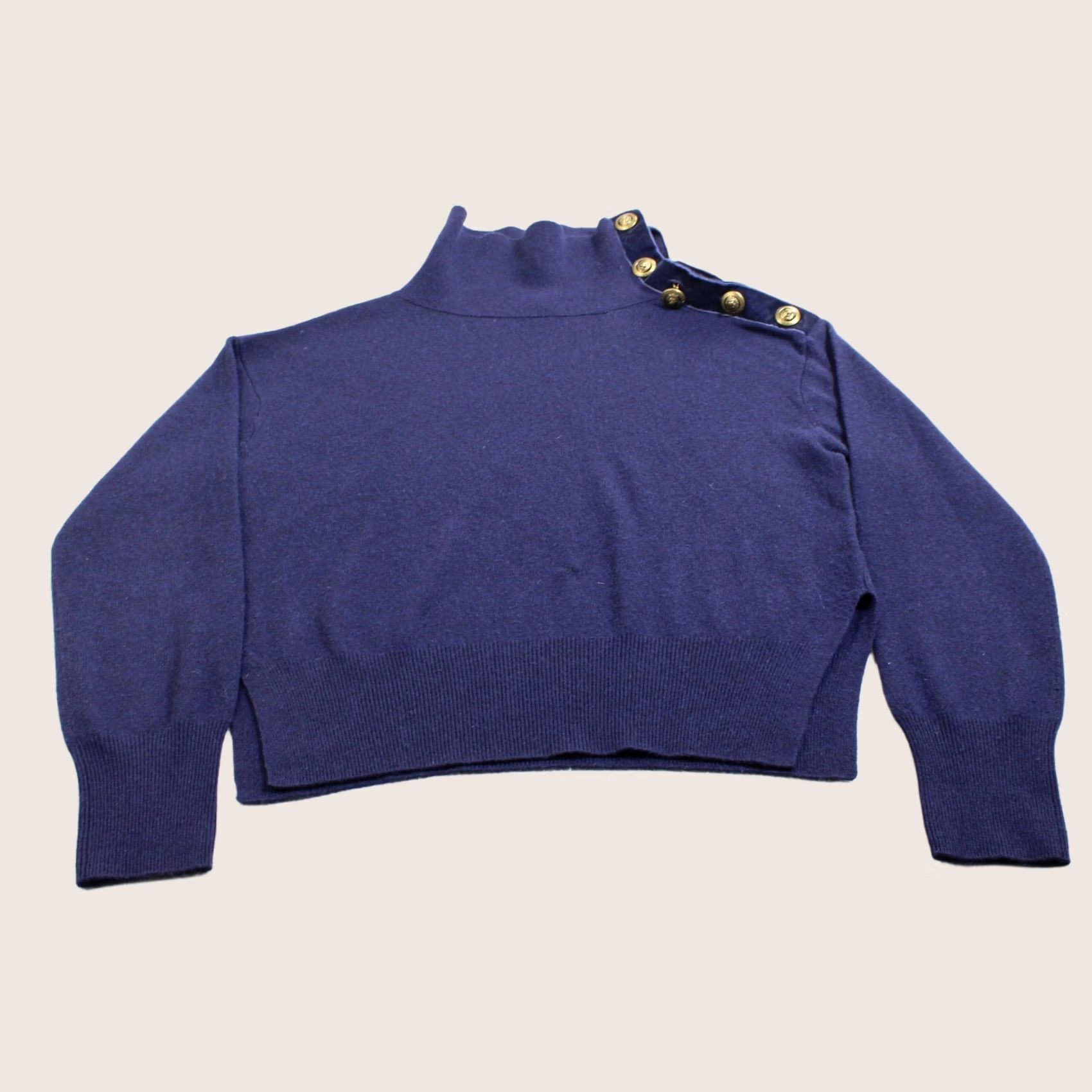 The Kooples The Kooples Sweater Women Blue Mock Neck Gold Button Wool Cashmere Size L / US 10 / IT 46 - 1 Thumbnail