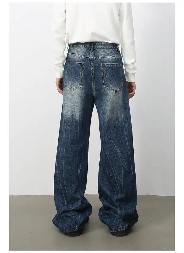 Japanese Brand Aoi Vintage distressed men's ripple loose straight jeans Size US 34 / EU 50 - 6 Thumbnail