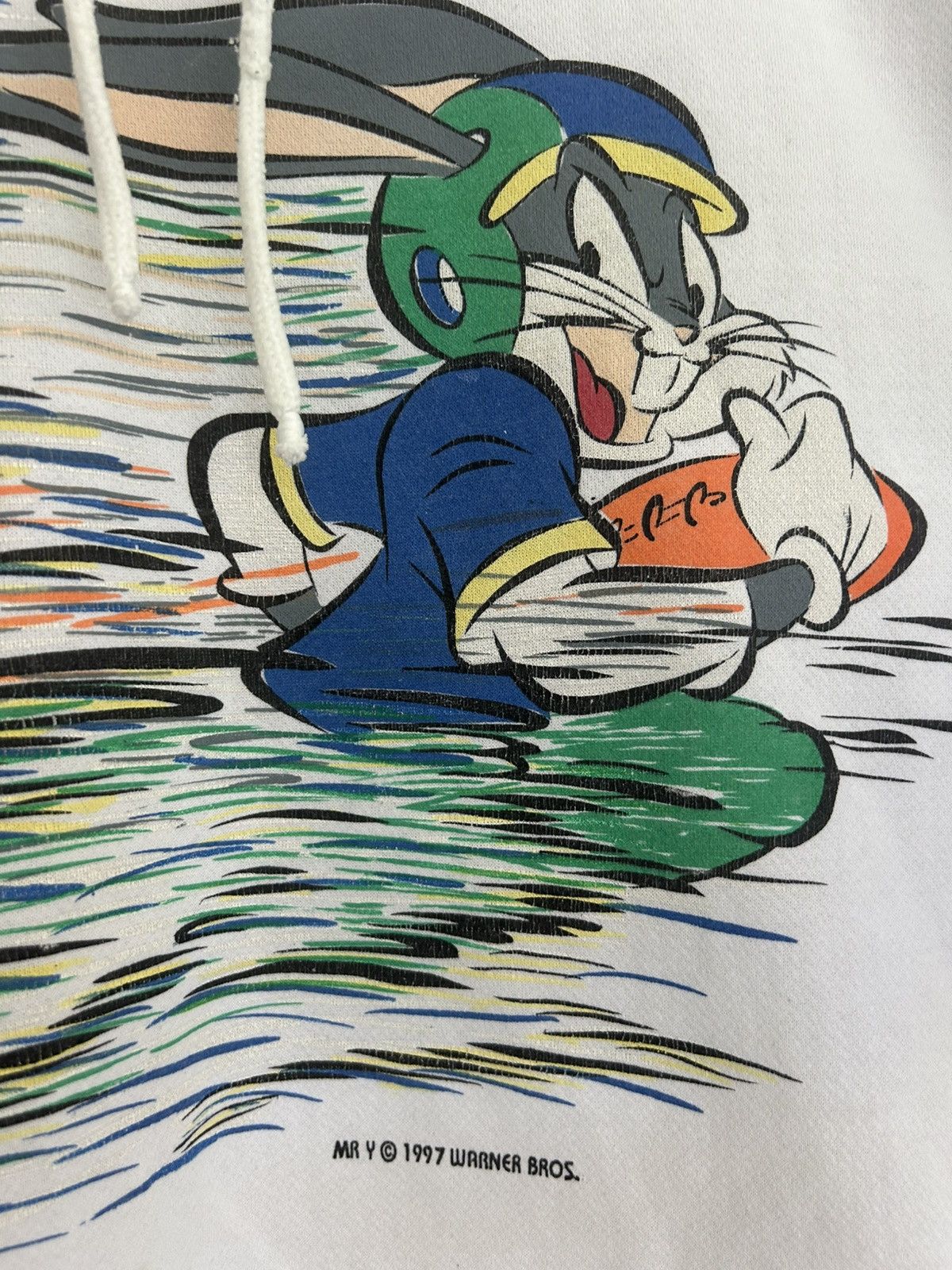 Vintage 1997 Looney Tunes Bugs Bunny Running Football Graphic Hoodie Size US L / EU 52-54 / 3 - 3 Thumbnail