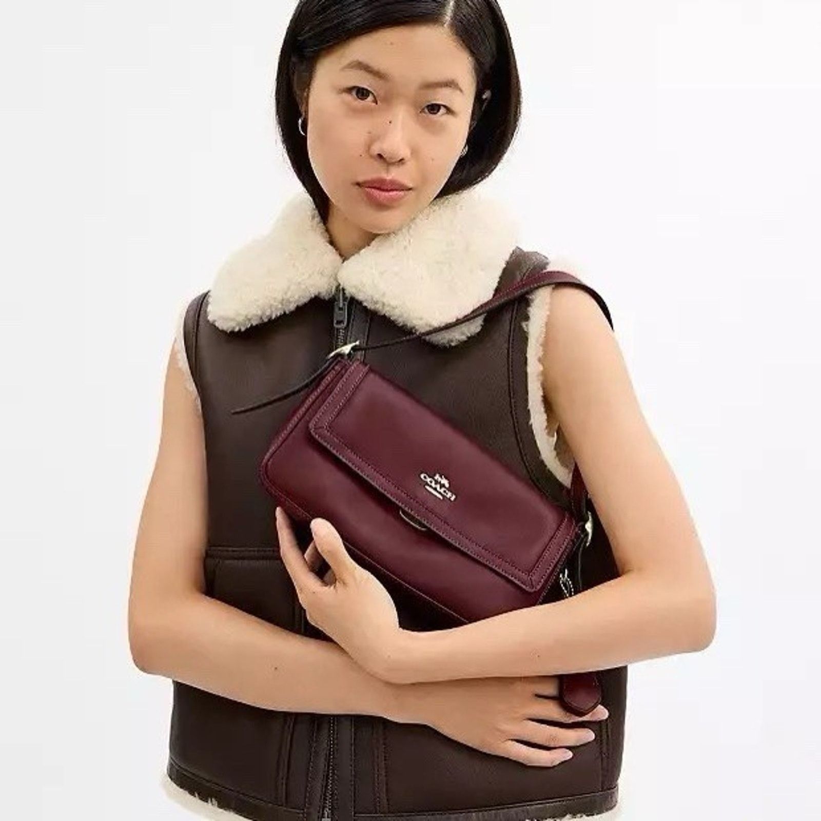 Coach NWT Coach Etta Small Flap Shoulder Bag CCV63 Maroon Size ONE SIZE - 9 Thumbnail
