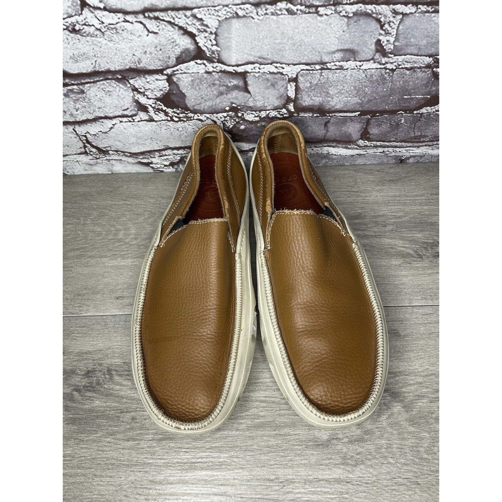Crocs Crocs Brown Leather Vented Soles Cushioned Outdoor Loafers M Size US 12 / EU 45 - 20 Thumbnail