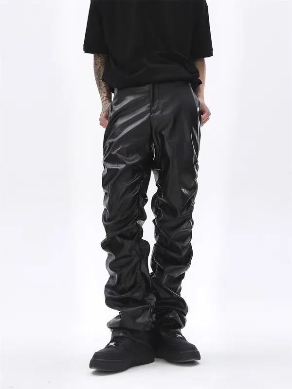 Japanese Brand Hori Punk niche design hip-hop loose casual leather pants Size US 32 / EU 48 - 1 Thumbnail