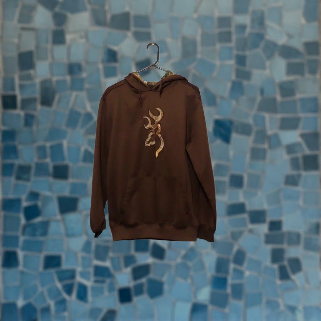 Vintage Browning Men's Medium Deer Logo Brown Pullover Hoodie Size US M / EU 48-50 / 2 - 1 Thumbnail