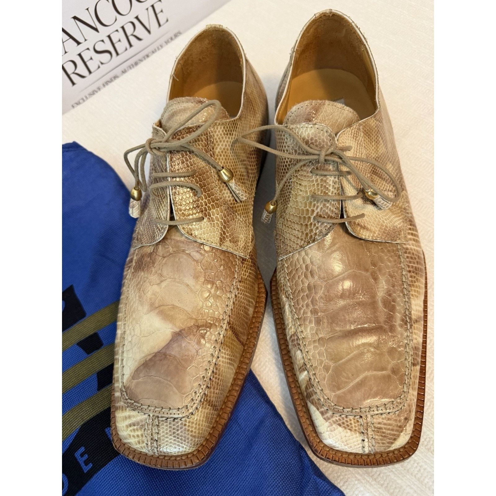 David Eden David Eden SPLASH Ostrich Leg Lizard Dress Shoes Tan Exotic Size US 10 / EU 43 - 5 Thumbnail