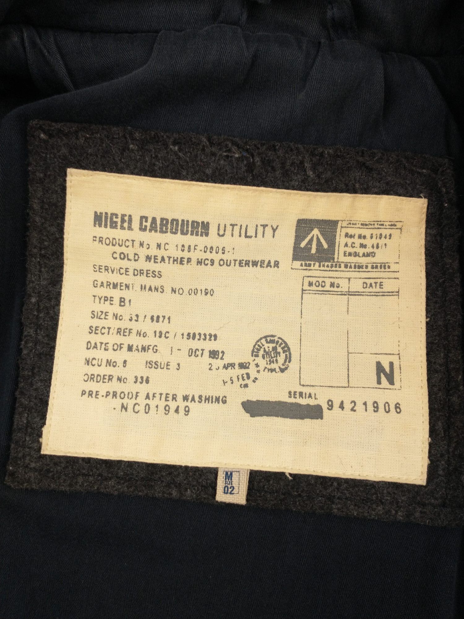 Nigel Cabourn Nigel Cabourn Utility Wool Hooded Coat Size M Navy Mens Size US M / EU 48-50 / 2 - 7 Thumbnail