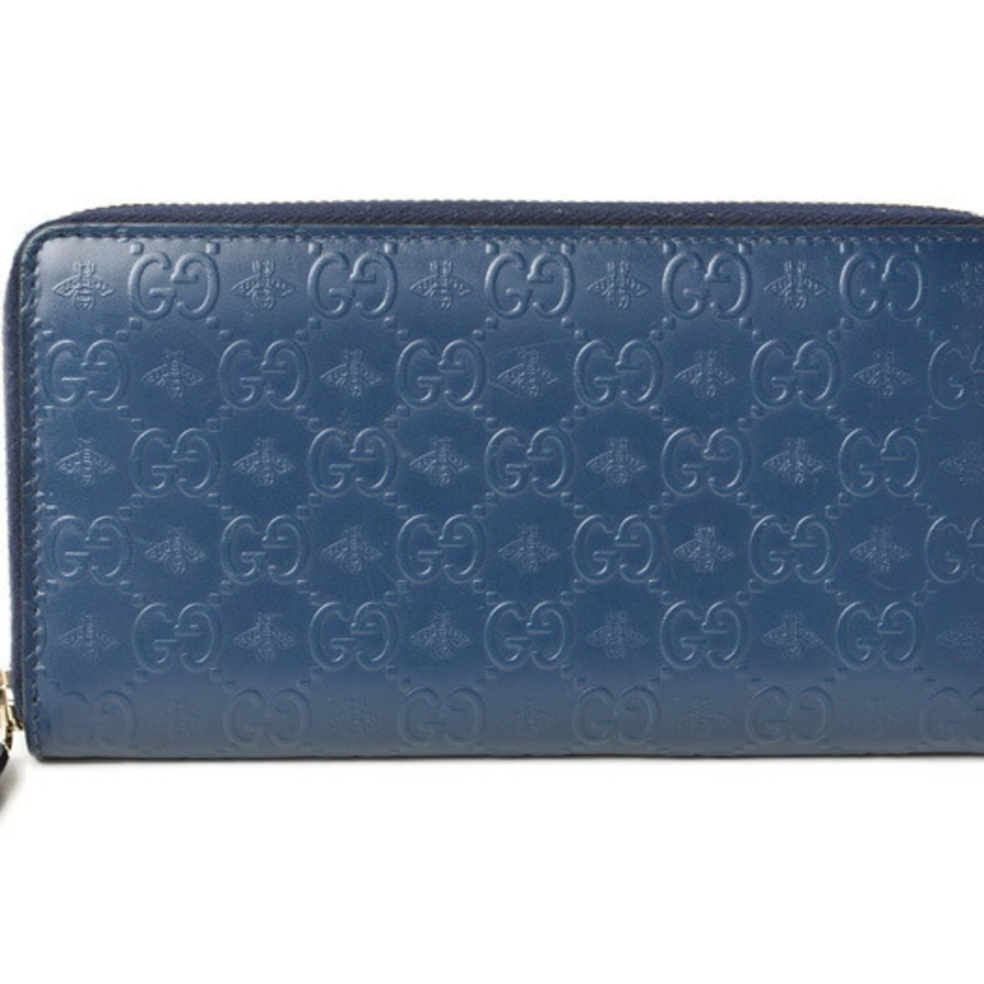 image of Gucci Wallet Unisex Gucci Long Round Leather Bee & GG Blue 406609, Women's