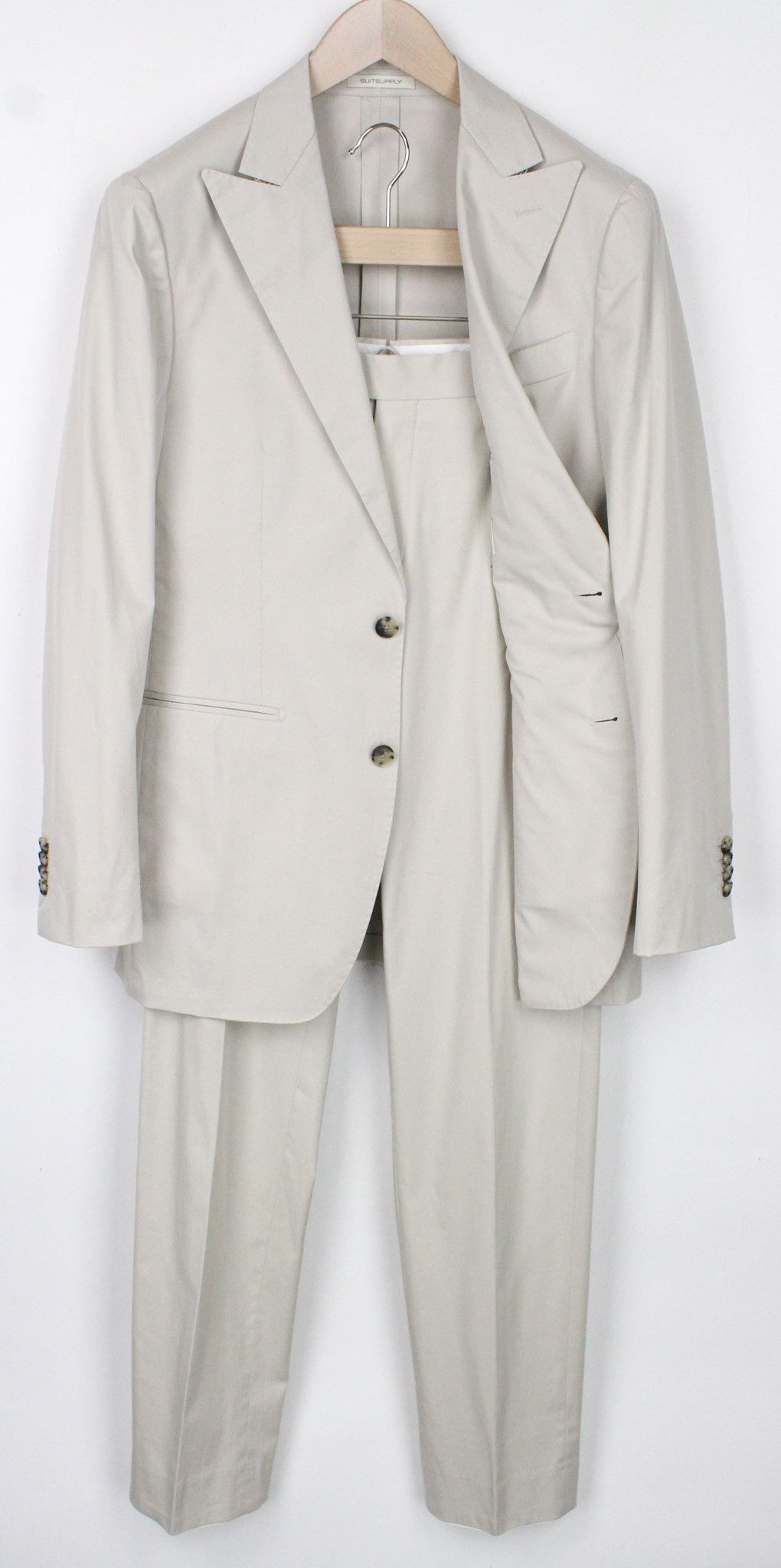 image of Suitsupply Havana Peak Uk36R Beige Slim Cotton Silk Mix Suit 72259, Men's